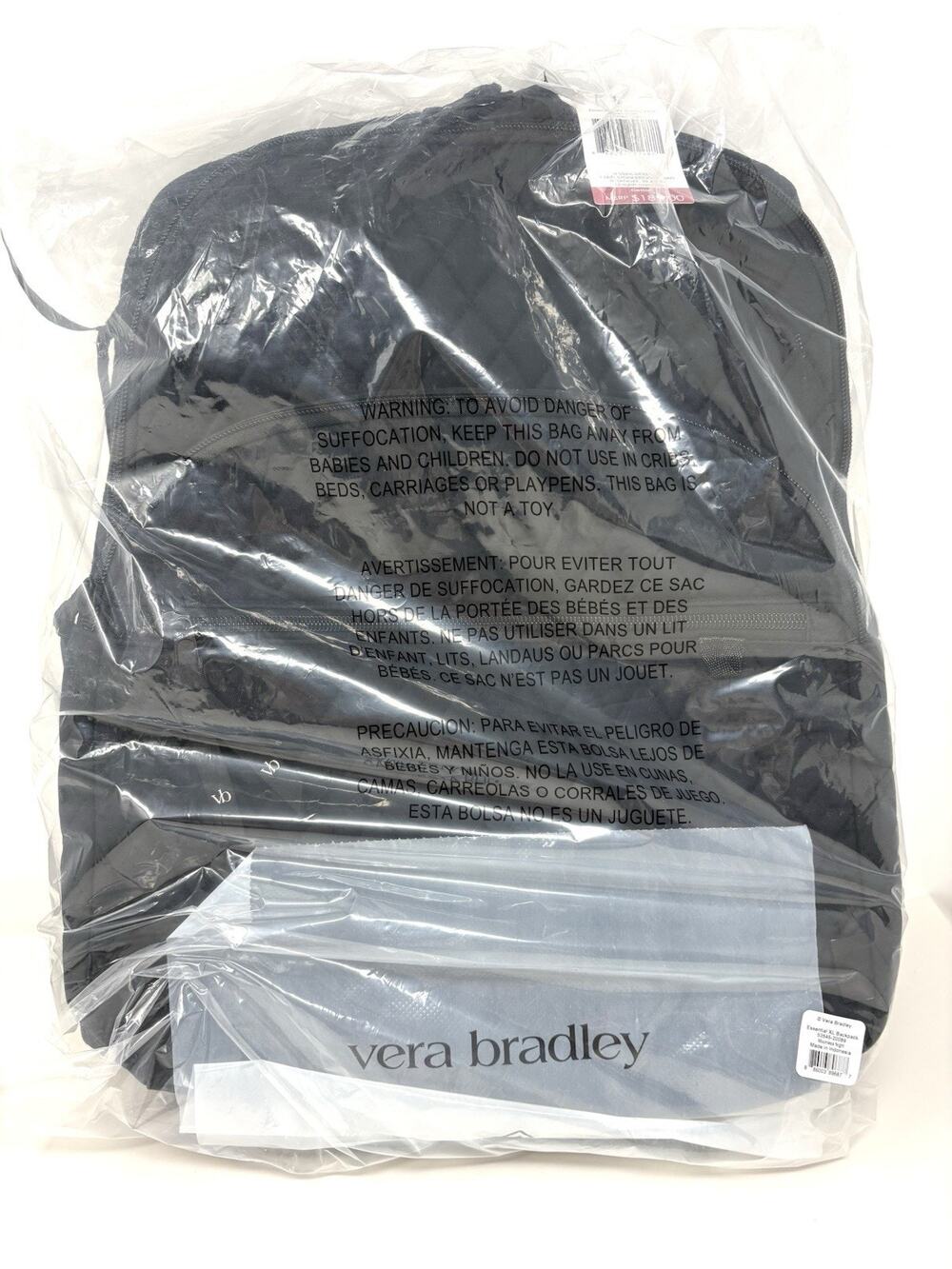 Vera Bradley Black Moonless Night Essential XL Extra Large Backpack Cotton NWT
